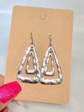 Silver Hammered Triangle Drop Earrings - Women Jewelry